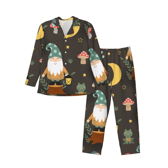 Wukai Gnome Insect Frog Men's Long-Sleeve Pajama Set - Comfortable Sleepwear with Button-Down Shirt and Pants-Medium