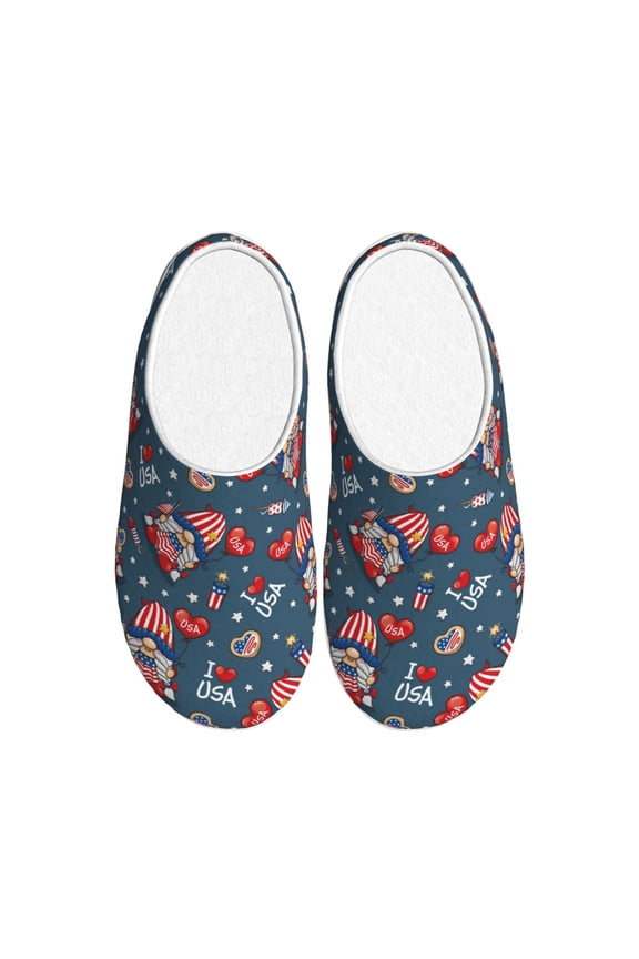 Gnome Love USA Print Women's Indoor Bedroom Slipper Slip On Shoes, Unisex House Shoes with Anti-Skid Sole for Men, Gift for Women Men-13