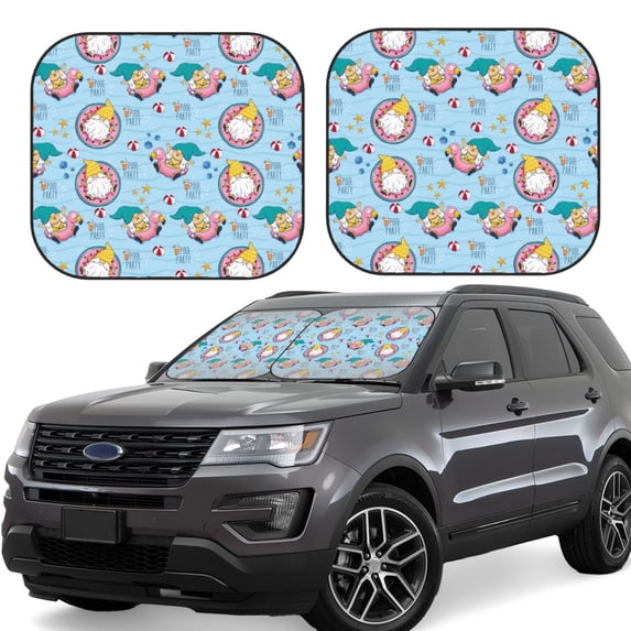 Wukai Gnome Pool Party Print Windshield Sun Shade, Car Front Window Shades Sunshade Cover Sun Visor Shield Block Automotive Interior Protector Blocks UV Rays-Large