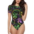 thumbnail image 1 of Naloa Mardi Gras6 Women's Short-Sleeved Onesie, One-Piece Swimsuit for Parties, dates, clubs - Large, 1 of 9
