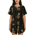 thumbnail image 1 of Wukai Gold Glitter Pineapples Print Women's Pajama Set - Short-Sleeve Top and Shorts with Elastic Waistband and Pockets for Loungewear, Yoga, and Casual Wear-Small, 1 of 6