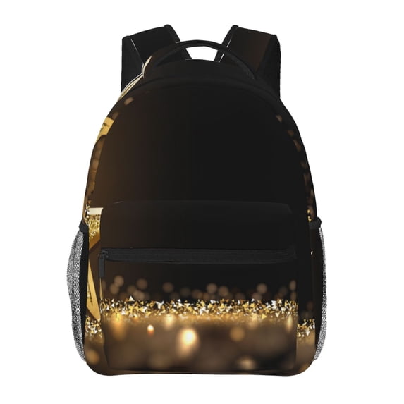 Wukai Gold Glittering Stars Laptop Backpack Casual Travel Backpack Large School Bag for College, Business,Travel-One Size