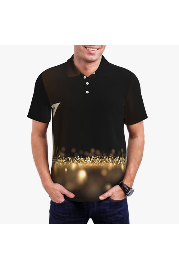Gold Glittering Stars Men’s Polo Shirts Sleeve,Camisas Polo Para Hombre,True Classic Tees Men-Small