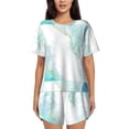 thumbnail image 1 of Wukai Gold Lines Marble Watercolor Print Women's Pajama Set - Short-Sleeve Top and Shorts with Elastic Waistband and Pockets for Loungewear, Yoga, and Casual Wear-XX-Large, 1 of 6