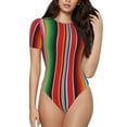 thumbnail image 1 of Naloa Mexican Serape Blanket Stripes Women's Short-Sleeved Onesie, One-Piece Swimsuit for Parties, dates, clubs - X-Large, 1 of 9