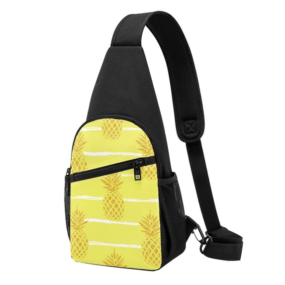 Wukai Gold Pineapple Versatile Chest Bag with Adjustable Strap and Multiple Pockets for Daily Use, Outdoor Sports, Shopping, and Excursions