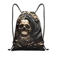 thumbnail image 1 of Wukai Gold Rose Skull Drawstring Backpack Bag Sport Gym Sackpack Large Size String Backpack Cinch for Women Men-Small, 1 of 6