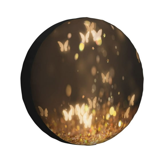Wukai Gold butterfly glitter Print Spare Tire Cover for RV Trailer,Waterproof PVC Faux Leather Wheel Cover Fit for Truck,Trailer,RV,SUV,Camper and Most Vehicle-17 inch