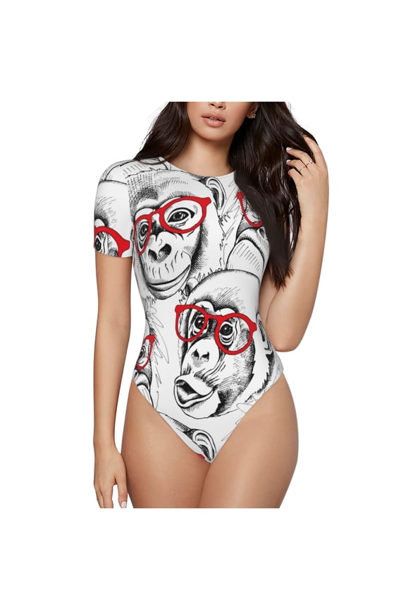 Monkey Women's Short-Sleeved Onesie, One-Piece Swimsuit for Parties, dates, clubs - Small