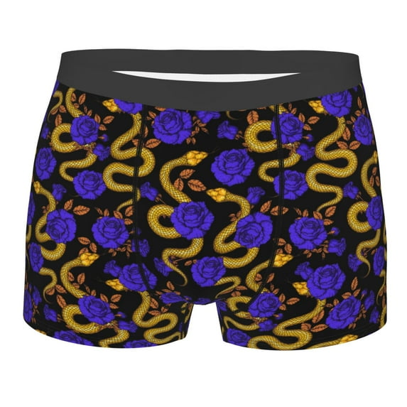 Wukai Golden Snake And Purple Rose Print Men’s Underwear Breathable Boxer Briefs, Moisture Wicking & Breathable-Medium