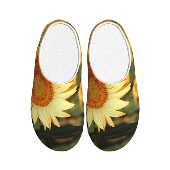 Wukai Golden Sunflower In Field Print Women's Indoor Bedroom Slipper Slip On Shoes, Unisex House Shoes with Anti-Skid Sole for Men, Gift for Women Men-8