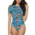 thumbnail image 1 of Naloa Monkeys Swinging from Palms Women's Short-Sleeved Onesie, One-Piece Swimsuit for Parties, dates, clubs - Small, 1 of 9