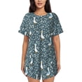 thumbnail image 1 of Wukai Goose with meadow flowers Women's Pajama Set - Short-Sleeve Top and Shorts with Elastic Waistband and Pockets for Loungewear, Yoga, and Casual Wear-3X-Large, 1 of 6