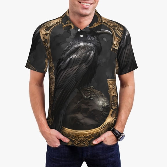 Wukai Gothic Raven Portrait Men’s Polo Shirts Sleeve,Camisas Polo Para Hombre,True Classic Tees Men-Medium