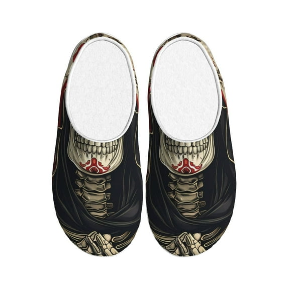 Wukai Gothic Skull With Roses Print Women's Indoor Bedroom Slipper Slip On Shoes, Unisex House Shoes with Anti-Skid Sole for Men, Gift for Women Men-35/36