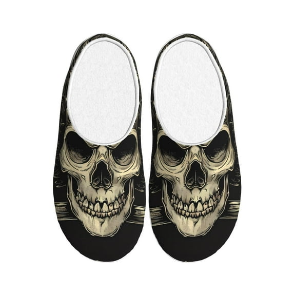 Wukai Gothic Winged Skull Print Women's Indoor Bedroom Slipper Slip On Shoes, Unisex House Shoes with Anti-Skid Sole for Men, Gift for Women Men-37/38