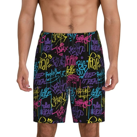 Wukai Graffiti Art Men’s Short Pajama Pants With Pockets Soft Sleep Pj Shorts for Men-Large