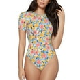 thumbnail image 1 of Naloa Watercolor Wildflowers Women's Short-Sleeved Onesie, One-Piece Swimsuit for Parties, dates, clubs - Small, 1 of 9