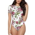 thumbnail image 1 of Naloa Lilies Flowers Women's Short-Sleeved Onesie, One-Piece Swimsuit for Parties, dates, clubs - XX-Large, 1 of 9