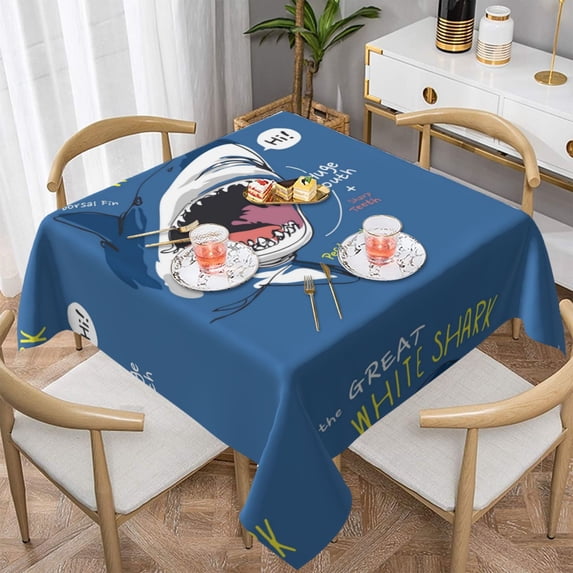 Wukai Great White Shark Waterproof Tablecloth for Kitchen Dining, Fits Square Tables for 2-4 Seats -60"x60"
