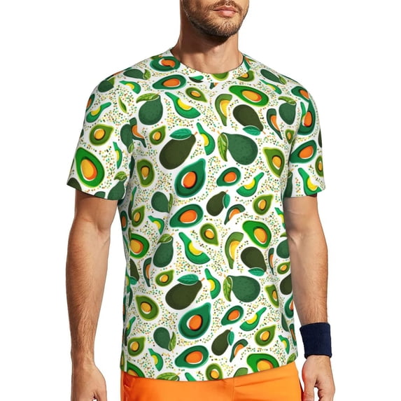 Wukai Green Avocado (2) Print Men's Short-Sleeved Mesh T-Shirt,Quick-Dry Short Sleeve Workout T-Shirt-X-Small