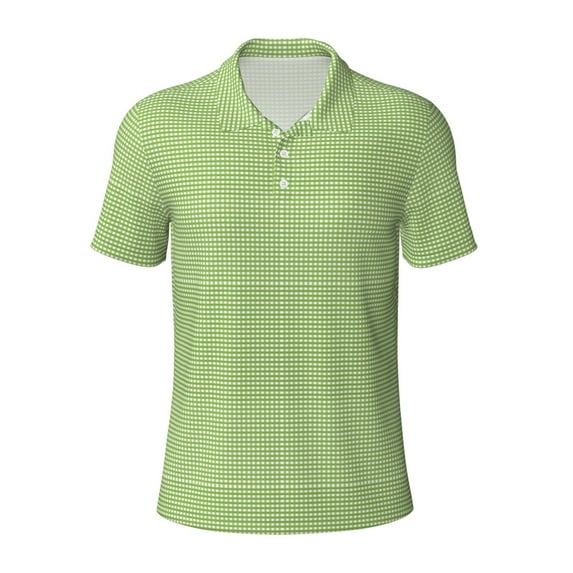 Wukai Green Gingham Men’s Polo Shirts,Quick-Dry Athletic Shirt,Classic Fit Shirts-4X-Large