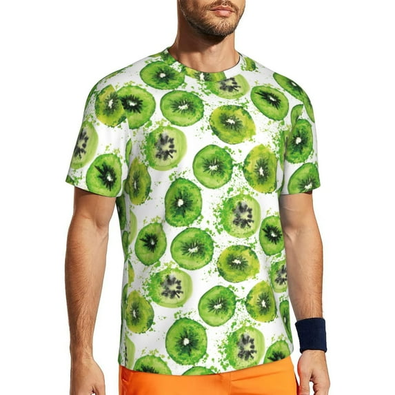 Wukai Green Kiwi Print Men's Short-Sleeved Mesh T-Shirt,Quick-Dry Short Sleeve Workout T-Shirt-XX-Large