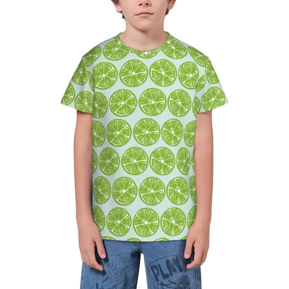 Wukai Green Lemon Slices Youth Unisex Short Sleeve T-Shirt for Boys, Girls, Teens, and Kids-X-Large