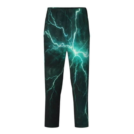 Wukai Green Lightning Flash Print Teenagers' Pajama Pant Sleep Pajama Lounge Pant PJ Bottoms with Pockets and Button Fly(Available in Big & Tall)-Small