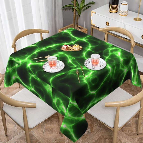 Wukai Green Lightning Waterproof Tablecloth for Kitchen Dining, Fits Square Tables for 2-4 Seats -54"x54"