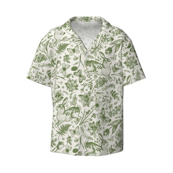 Wukai Green Rabbit Men's Casual Short-Sleeve Button Down Shirt - Lightweight Summer Dress Shirt for Daily Wear-Small