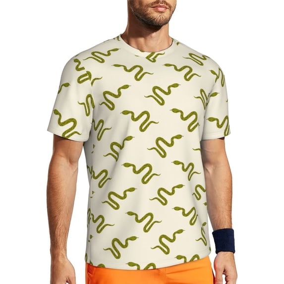 Wukai Green Snake Print Men's Short-Sleeved Mesh T-Shirt,Quick-Dry Short Sleeve Workout T-Shirt-Medium