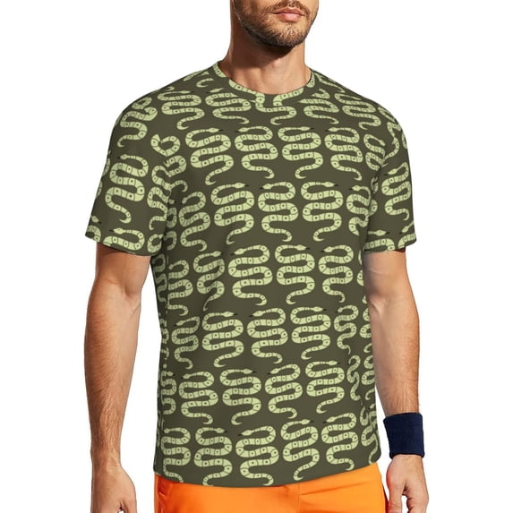 Wukai Green Snake Print Men's Short-Sleeved Mesh T-Shirt,Quick-Dry Short Sleeve Workout T-Shirt-X-Small