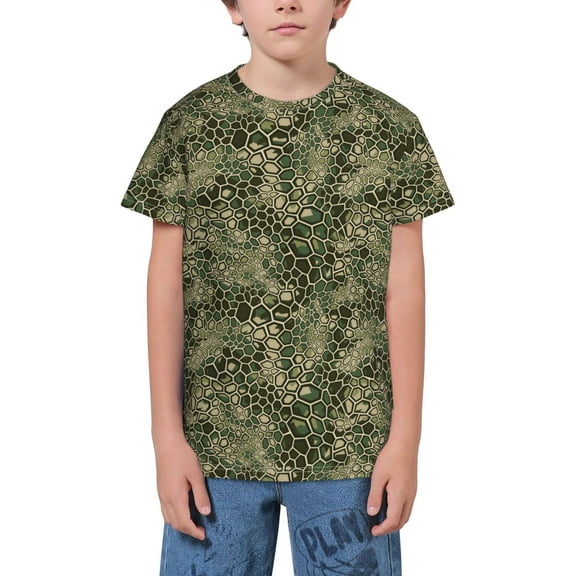 Wukai Green Snake Skin Youth Unisex Short Sleeve T-Shirt for Boys, Girls, Teens, and Kids-X-Large