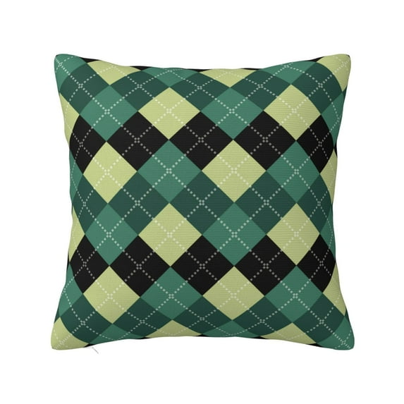 Wukai Green Squares Premium Polyester Fleece Pillow Covers with Hidden Zipper Closure,Luxuriously Soft and Durable-24"x24"