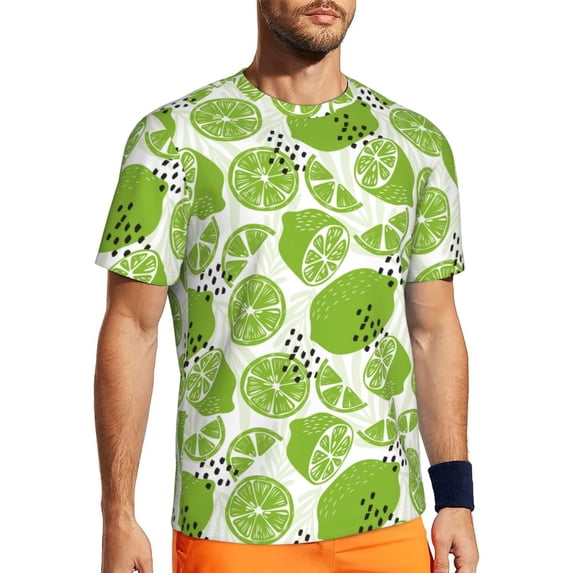 Wukai Green Various Lemons Print Men's Short-Sleeved Mesh T-Shirt,Quick-Dry Short Sleeve Workout T-Shirt-X-Small