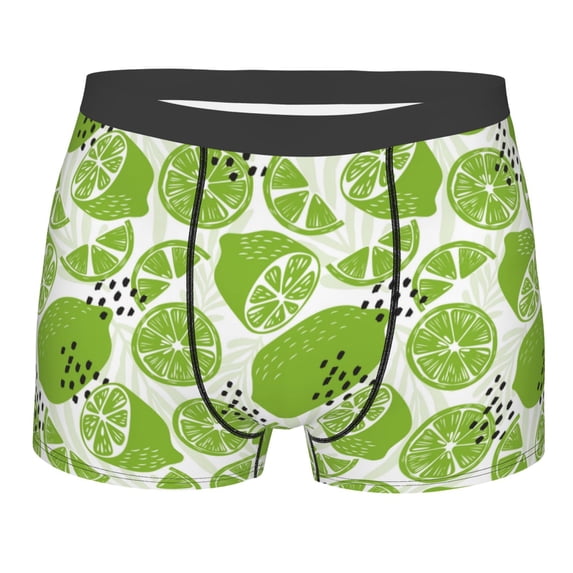 Wukai Green Various Lemons Print Men’s Underwear Breathable Boxer Briefs, Moisture Wicking & Breathable-Medium