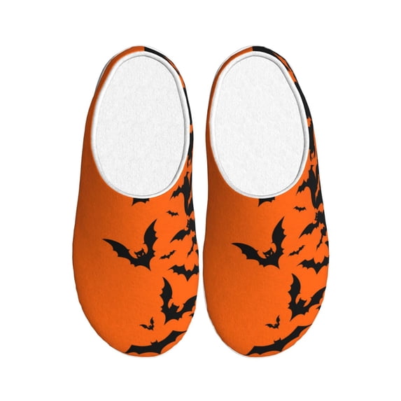 Wukai Halloween Bats Print Women's Indoor Bedroom Slipper Slip On Shoes, Unisex House Shoes with Anti-Skid Sole for Men, Gift for Women Men-39/40