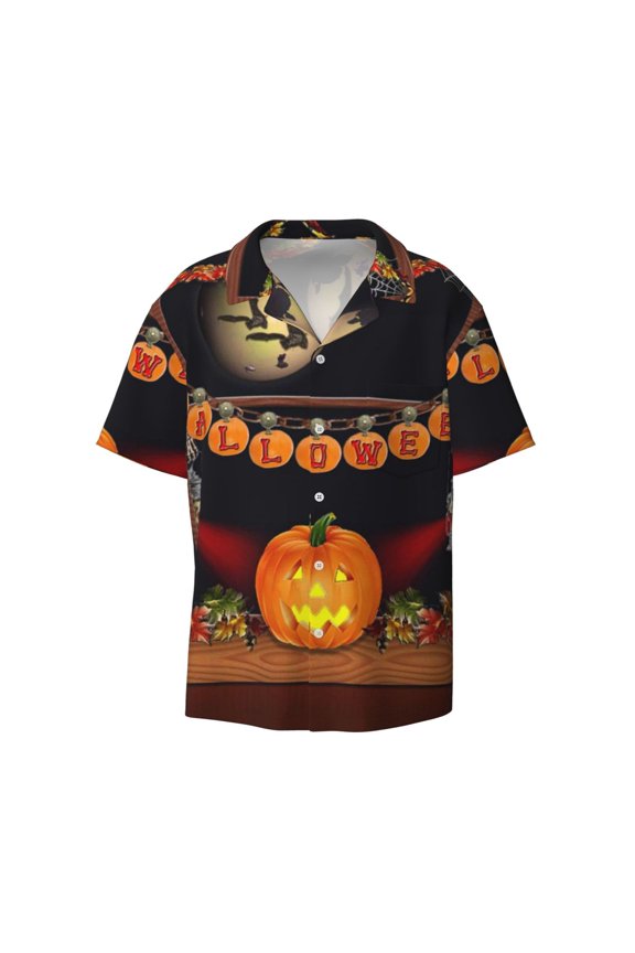 Halloween Decoration Men's Casual Short-Sleeve Button Down Shirt - Lightweight Summer Dress Shirt for Daily Wear-3X-Large