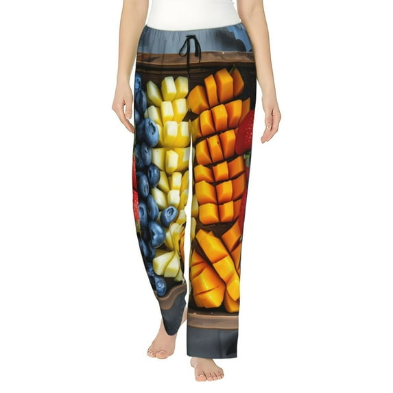 Wukai Halloween Fruit Platter Women Pajama Pants Comfy Stretch Drawstring Palazzo Wide Leg Lounge Pant Comfy Sleepwear Yoga Pants-XX-Large