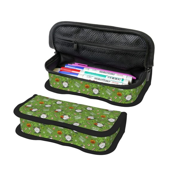 Wukai Halloween Monster Gnome Print Big Capacity Pencil Case, Upgraded Canvas Pencil Pouch Large Pencil Bag Organizer,Aesthetic Supply