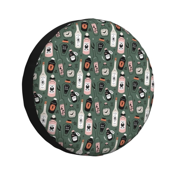 Wukai Halloween Potions Print Spare Tire Cover for RV Trailer,Waterproof PVC Faux Leather Wheel Cover Fit for Truck,Trailer,RV,SUV,Camper and Most Vehicle-15 inch