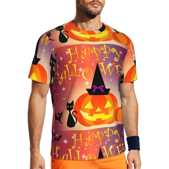 Wukai Halloween Print Men's Short-Sleeved Mesh T-Shirt,Quick-Dry Short Sleeve Workout T-Shirt-Small