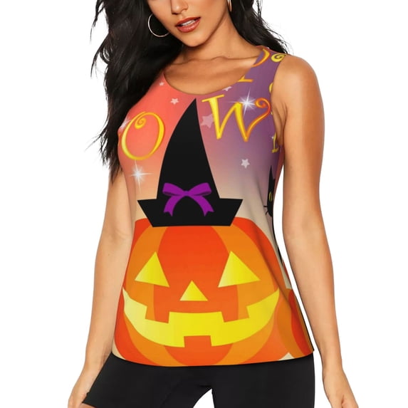 Wukai Halloween Print Women's Workout Tank Top Mesh Yoga Shirts Athletic Running Tank Tops Athletic Gym Shirts - Medium