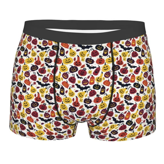 Wukai Halloween Pumpkin Print Men’s Underwear Breathable Boxer Briefs, Moisture Wicking & Breathable-X-Large