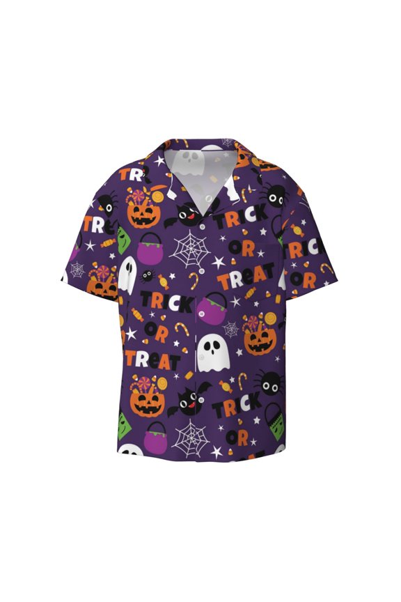 Halloween Sweet Candy Men's Casual Short-Sleeve Button Down Shirt - Lightweight Summer Dress Shirt for Daily Wear-Large