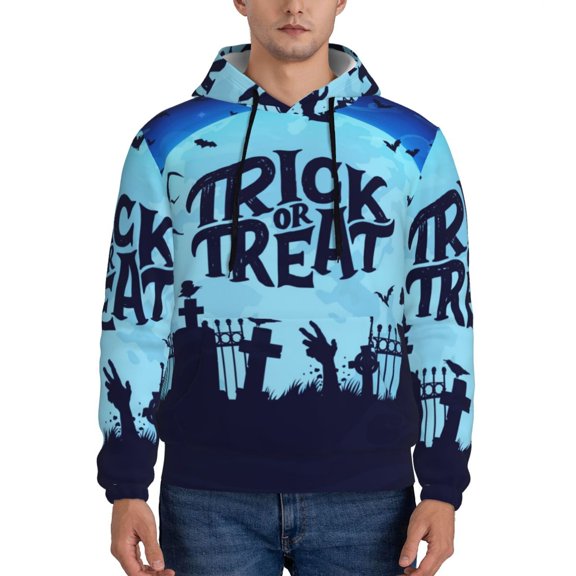 Wukai Halloween Trick Or Treat Print Men Hoodies Fleece Sweatshirts Long Sleeve Sweaters Pullover Fall Outfits Winter Clothes-Small