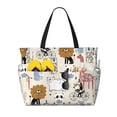 thumbnail image 1 of Wukai Hand Drawn Animals Print Zipper Bag,large Beach Tote Bag,Waterproof Sandproof Bag,Grocery and Picnic Tote Travel Bag, 1 of 5