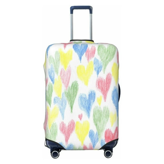 Wukai Hand Drawn Colored Hearts Elastic Luggage Cover: Personalized Protection for Your Suitcase - Fits 19~29-inch, Washable & Durable Travel Companion-Small