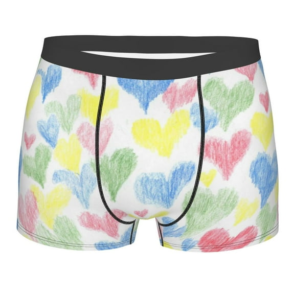 Wukai Hand Drawn Colored Hearts Print Men’s Underwear Breathable Boxer Briefs, Moisture Wicking & Breathable-XX-Large